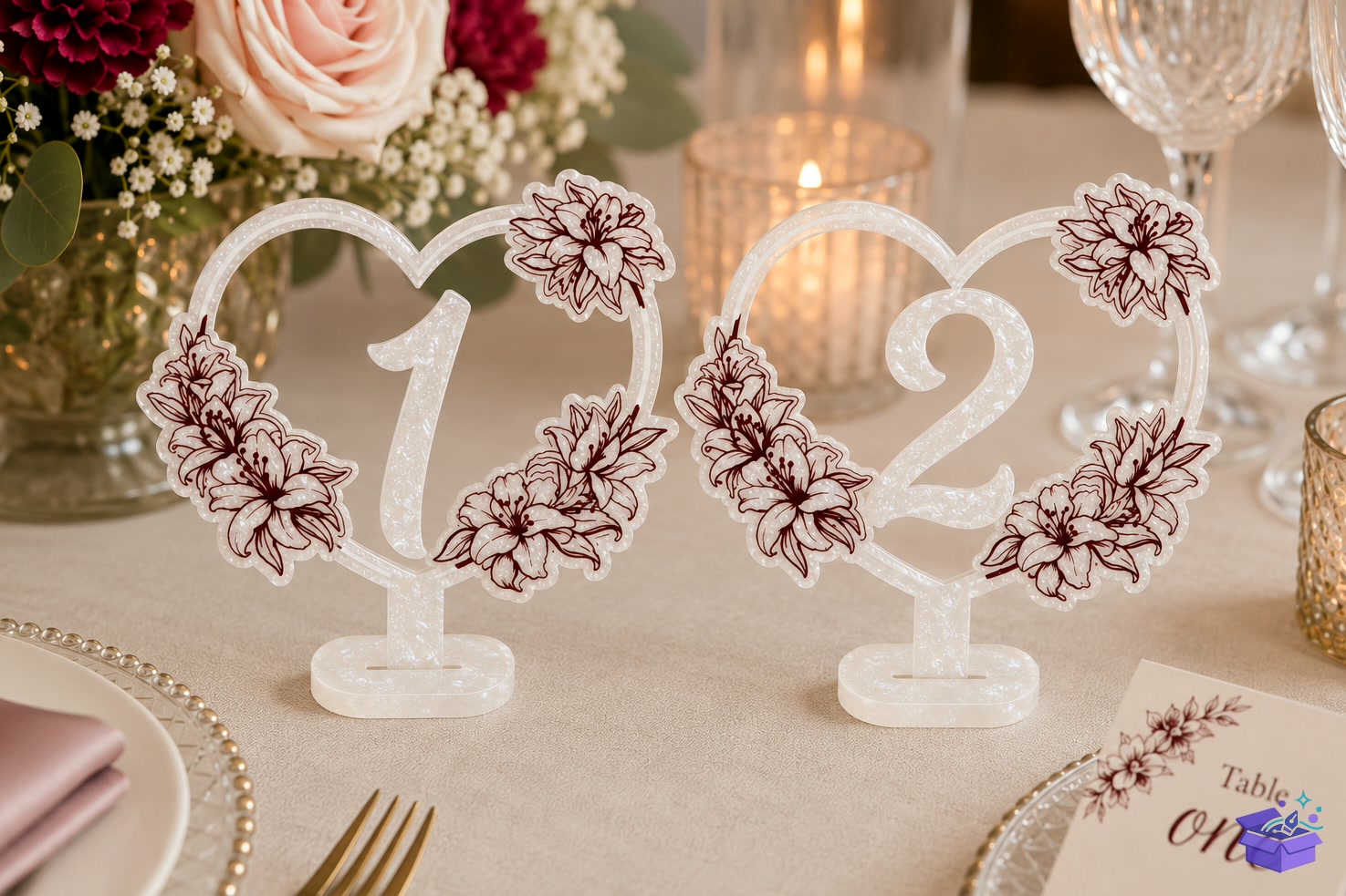 Düğün Nişan Table Numbers SVG - Lazer Kesim ve Çizim Dosyası (SVG, DXF, EPS, PNG) - detaylı önizleme 2