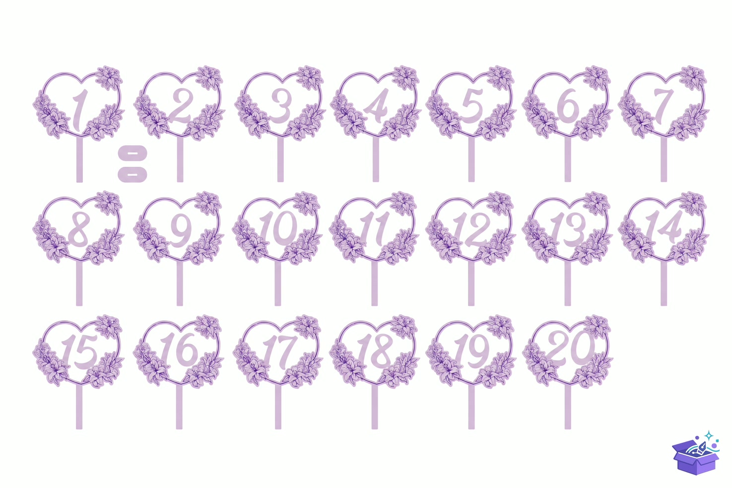 Düğün Nişan Table Numbers SVG - Lazer Kesim ve Çizim Dosyası (SVG, DXF, EPS, PNG) - detaylı önizleme 3