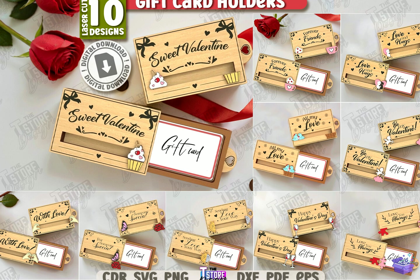 Valentine Gift Card Tutucu Laser - El İşi ve Kesim Dosyası (SVG, DXF, EPS, PNG) - Lazer Kesim Dosyaları İndir (DXF, SVG, EPS)