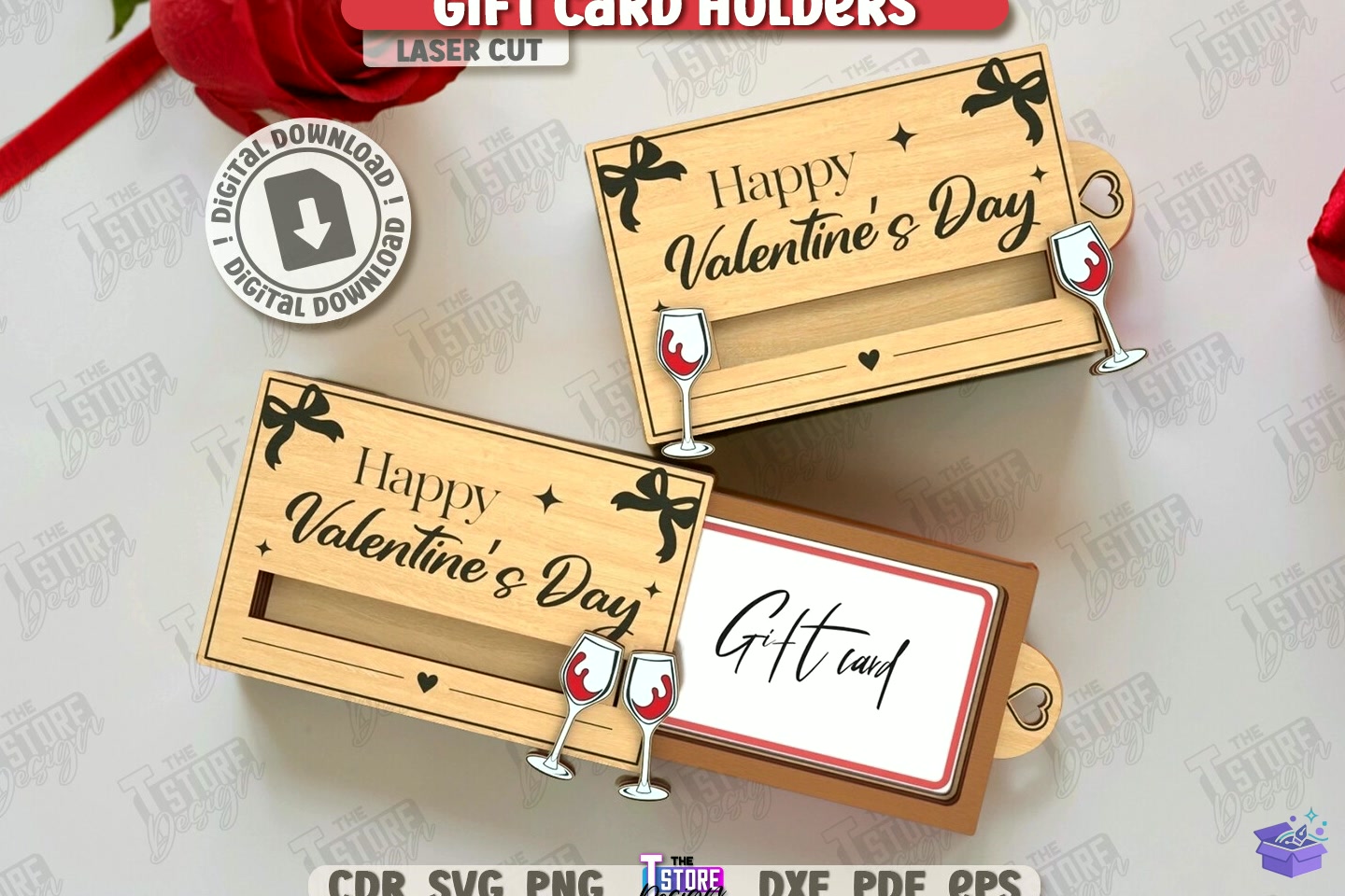Valentine Gift Card Tutucu Laser - El İşi ve Kesim Dosyası (SVG, DXF, EPS, PNG) - detaylı önizleme 2