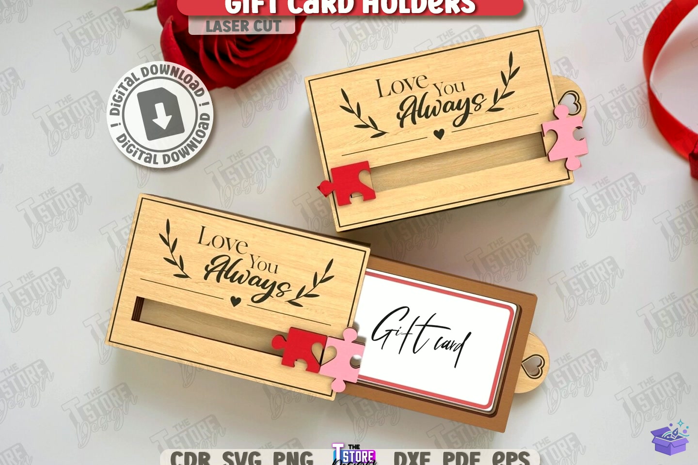 Valentine Gift Card Tutucu Laser - El İşi ve Kesim Dosyası (SVG, DXF, EPS, PNG) - detaylı önizleme 3