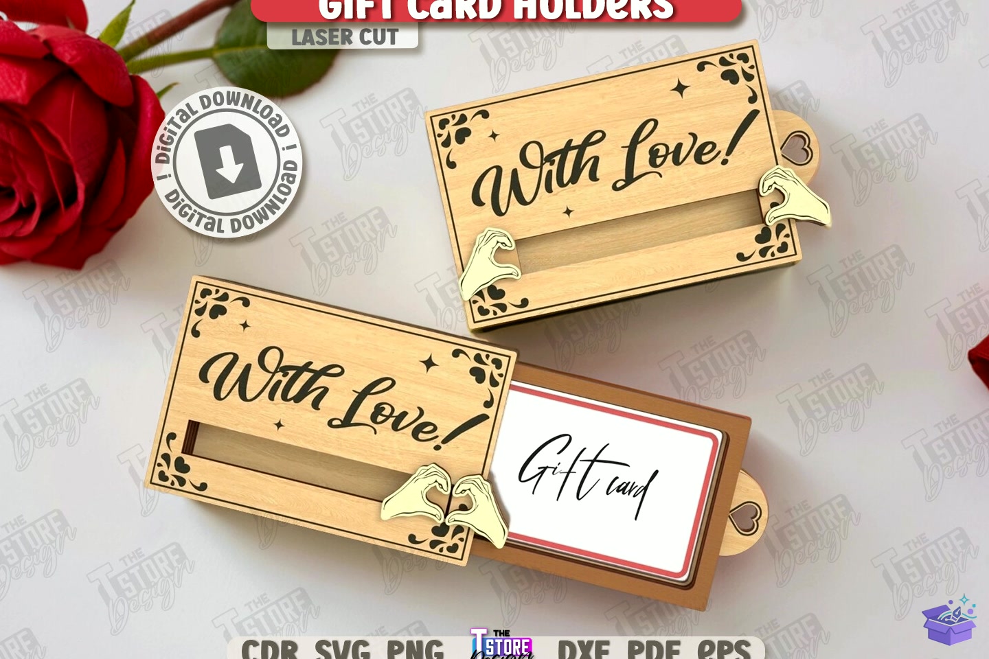 Valentine Gift Card Tutucu Laser - El İşi ve Kesim Dosyası (SVG, DXF, EPS, PNG) - detaylı önizleme 4