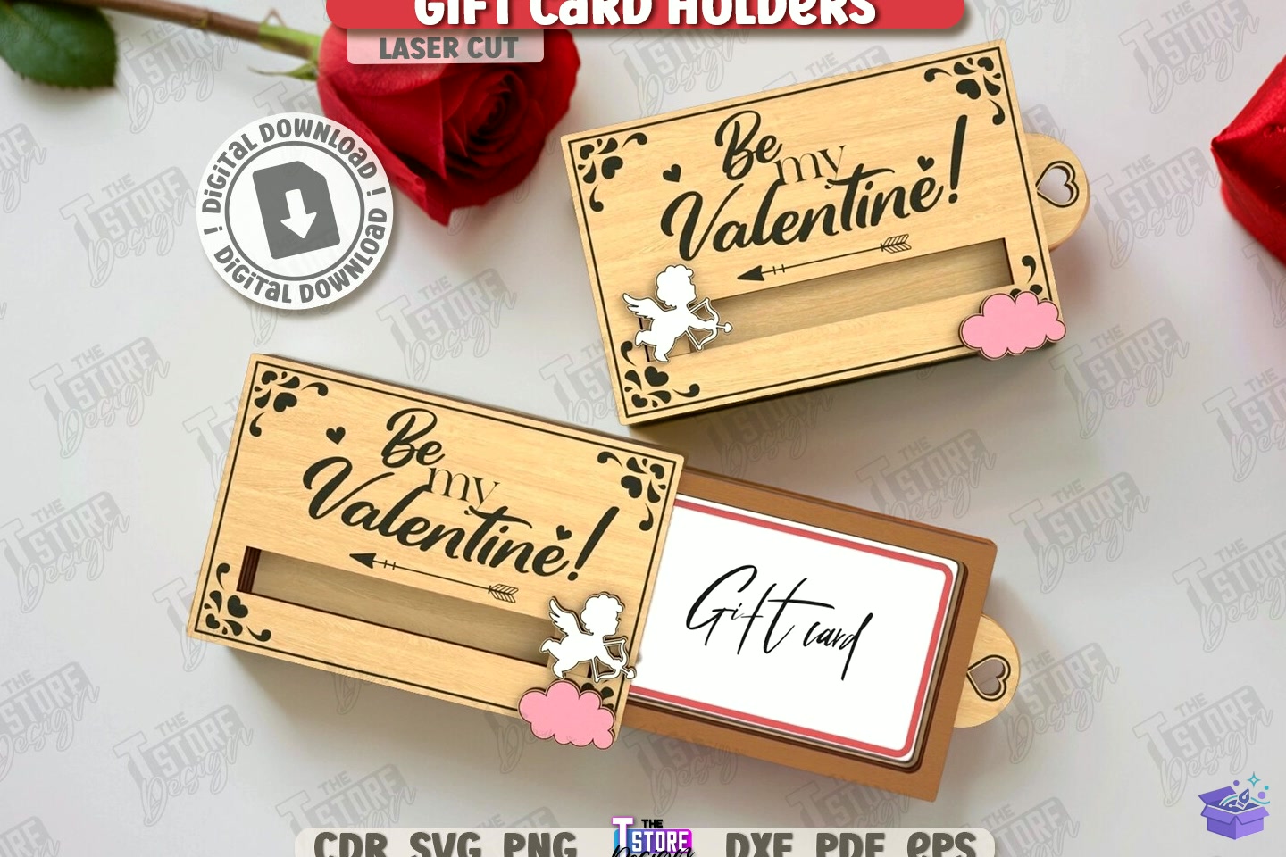 Valentine Gift Card Tutucu Laser - El İşi ve Kesim Dosyası (SVG, DXF, EPS, PNG) - detaylı önizleme 5