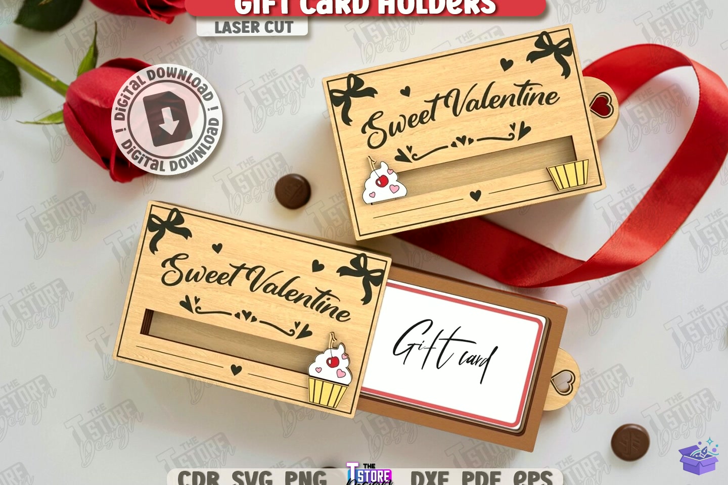 Valentine Gift Card Tutucu Laser - El İşi ve Kesim Dosyası (SVG, DXF, EPS, PNG) - detaylı önizleme 6