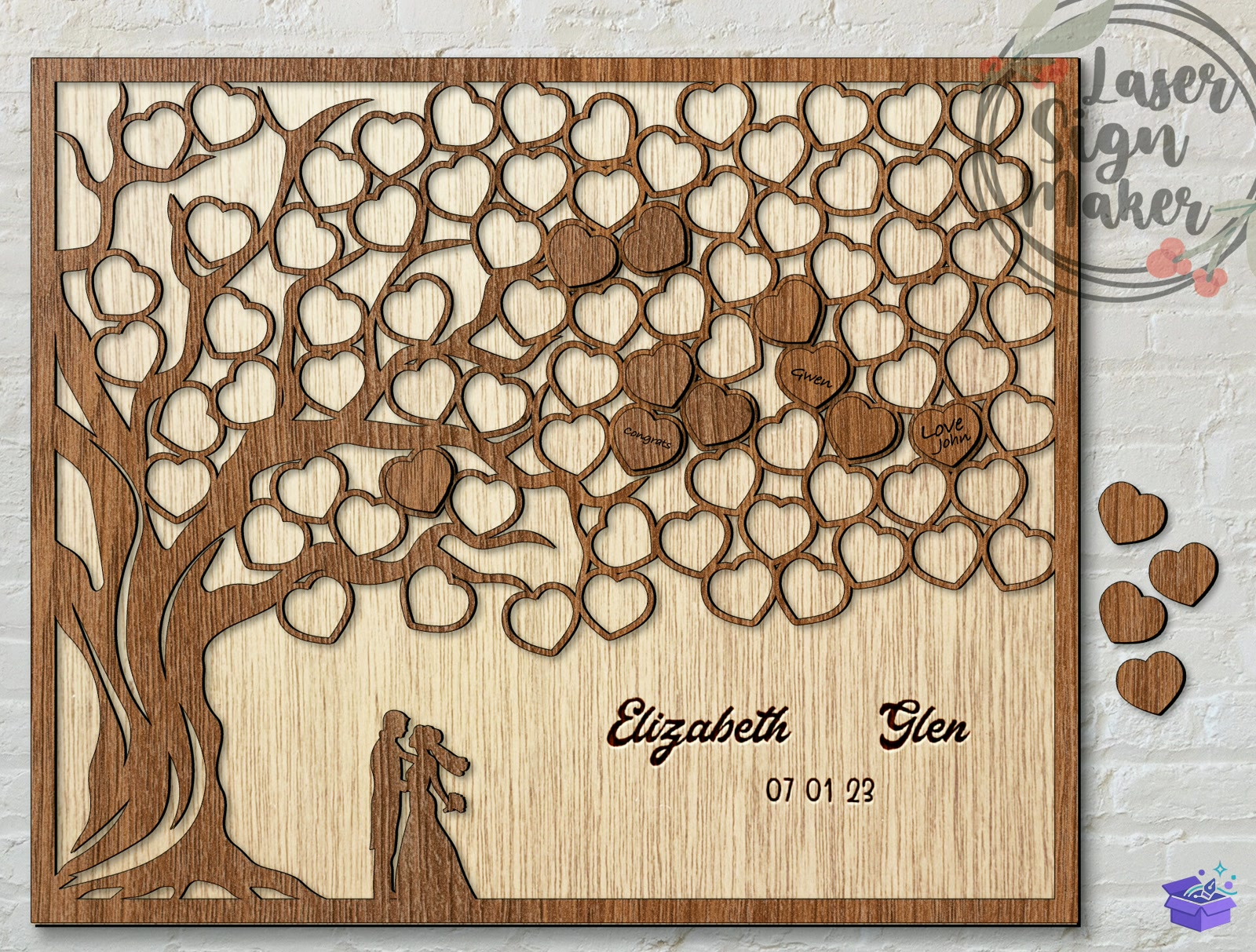 Kalp Temalı Guest Book Düğün Nişan Ağaç Of Love - Lazer Kesim ve Çizim Dosyası (SVG, DXF, EPS, PNG) - detaylı önizleme 4