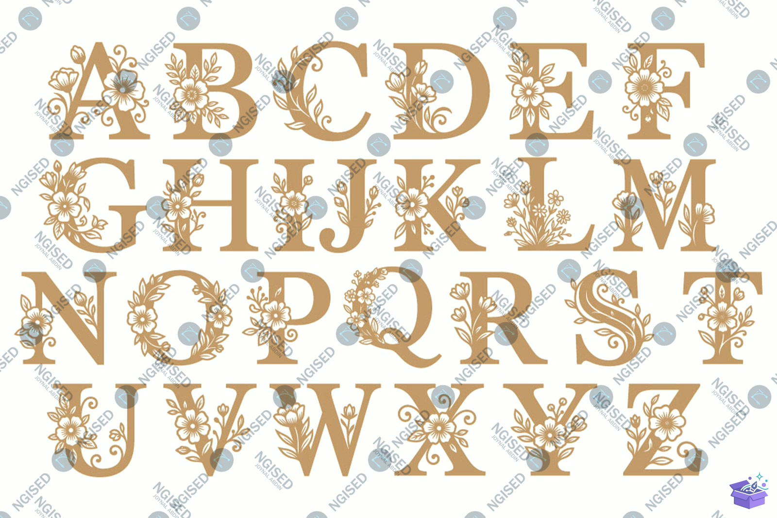Floral Alphabet a Z SVG - Yazı Tipi & Font Paketi (SVG, DXF, EPS, PNG) - detaylı önizleme 2