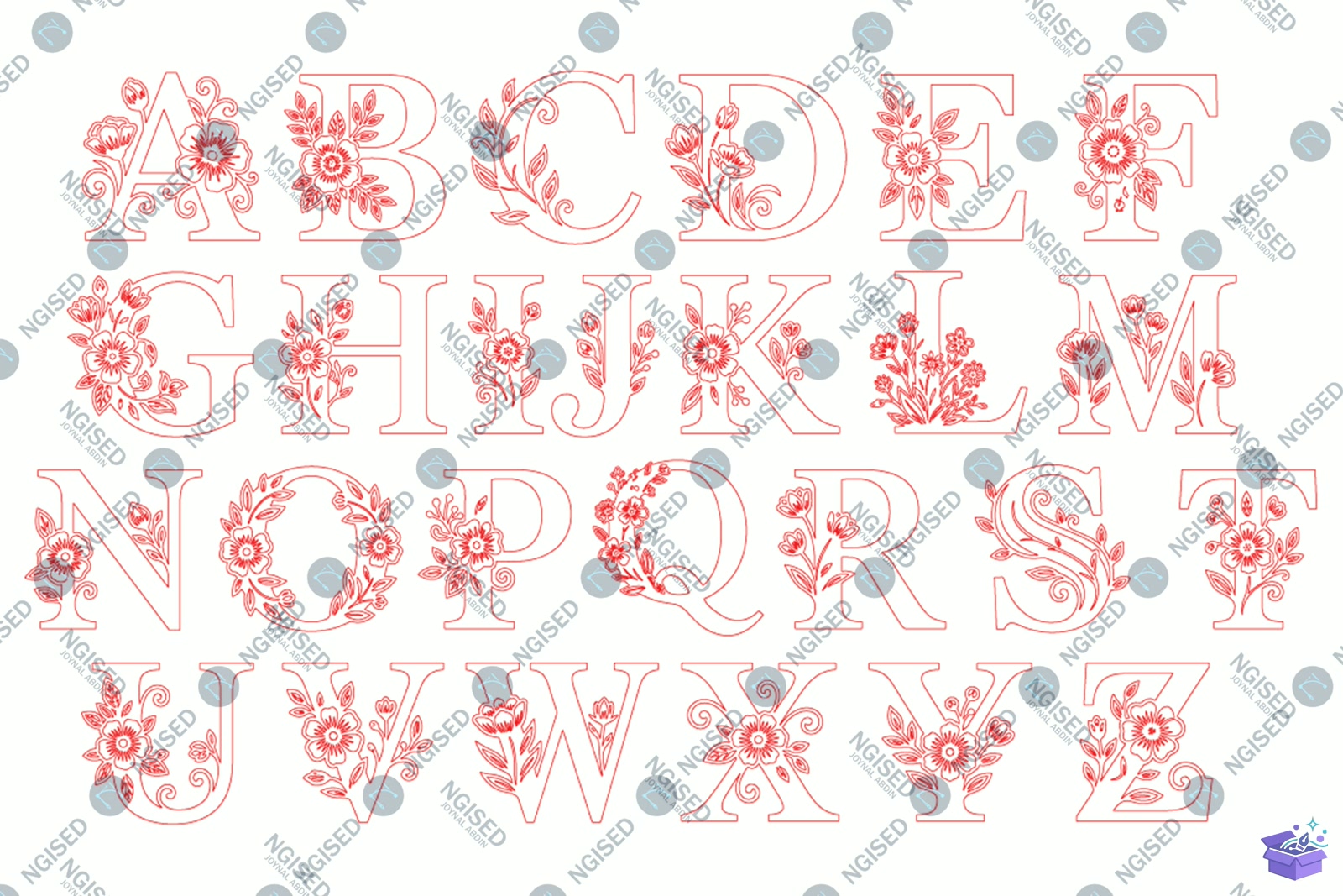 Floral Alphabet a Z SVG - Yazı Tipi & Font Paketi (SVG, DXF, EPS, PNG) - detaylı önizleme 3