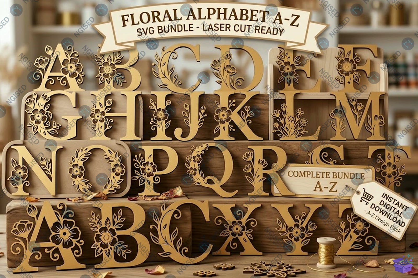 Floral Alphabet a Z SVG - Yazı Tipi & Font Paketi (SVG, DXF, EPS, PNG) - detaylı önizleme 4