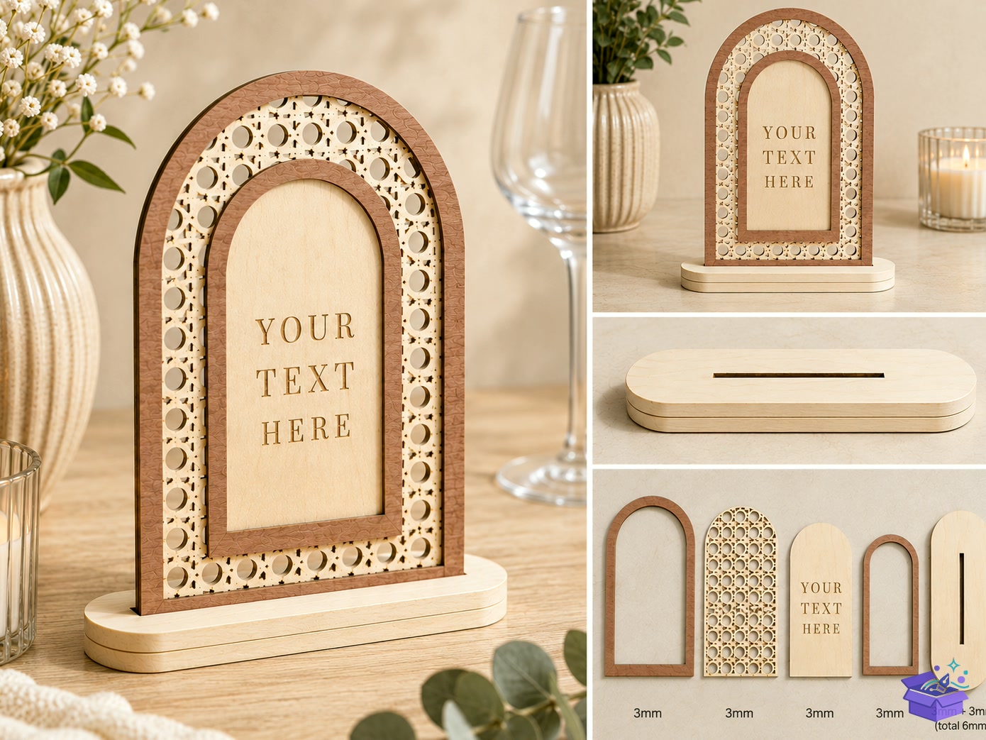 Katmanlı Rattan Arch Tabela Levha Table Numbers - Lazer Kesim ve Çizim Dosyası (SVG, DXF, EPS, PNG) - detaylı önizleme 4