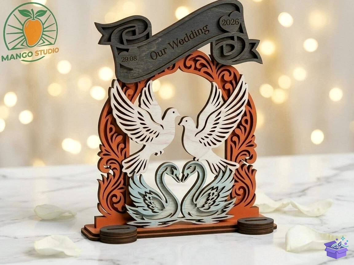 3D Düğün Nişan Ring Tutucu Lazer Kesim - 3D Baskı ve Model Dosyası (STL, OBJ, 3MF) - detaylı önizleme 2