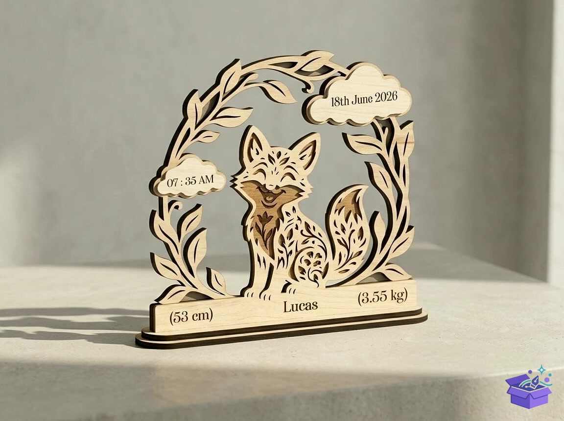 Fox Baby Birth Announcement Laser SVG DX - Lazer Kesim ve Çizim Dosyası (SVG, DXF, EPS, PNG) - detaylı önizleme 3