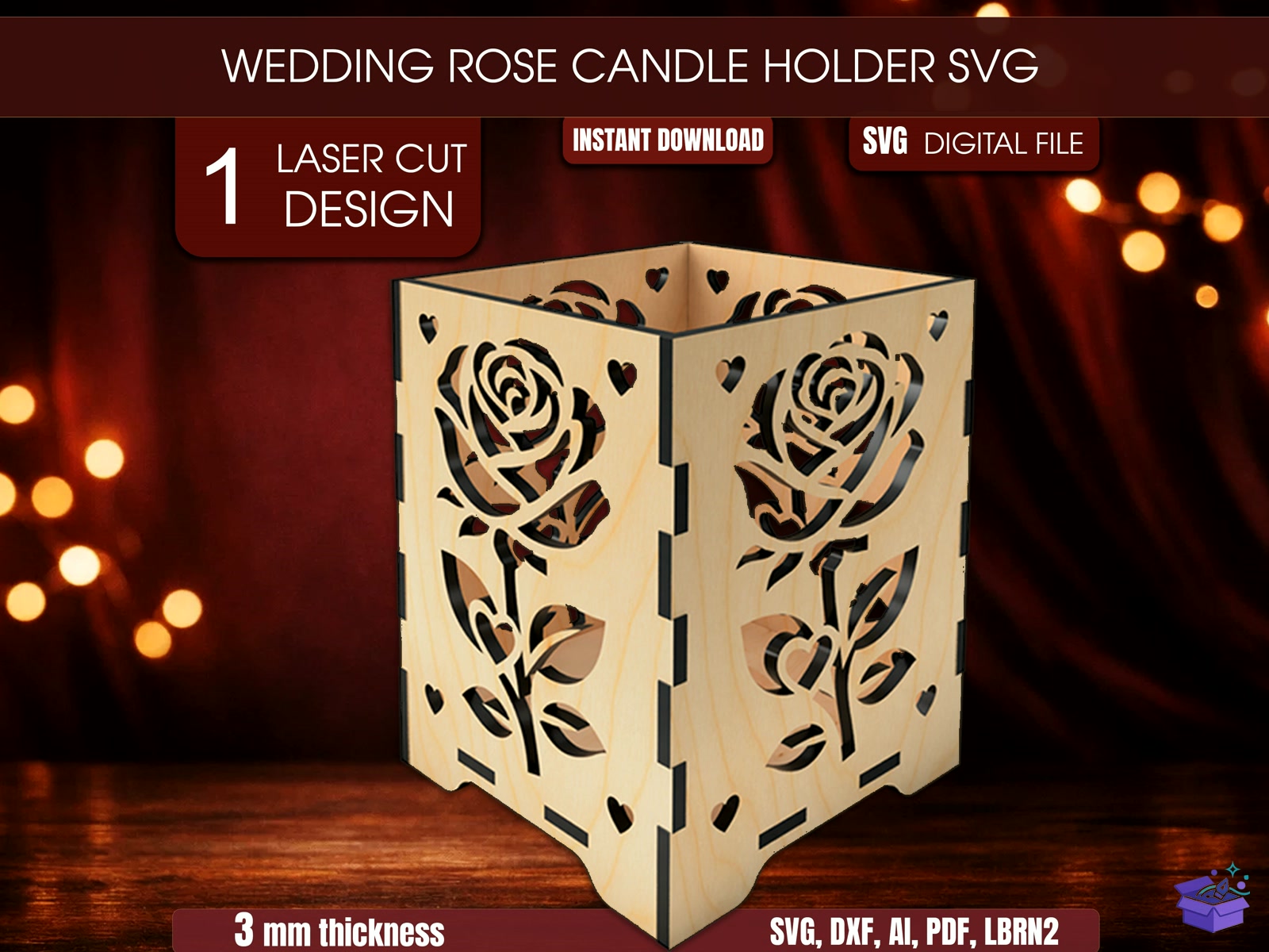 Düğün Nişan Rose Mumluk SVG Design - Lazer Kesim ve Çizim Dosyası (SVG, DXF, EPS, PNG) - Lazer Kesim Dosyaları İndir (DXF, SVG, EPS)