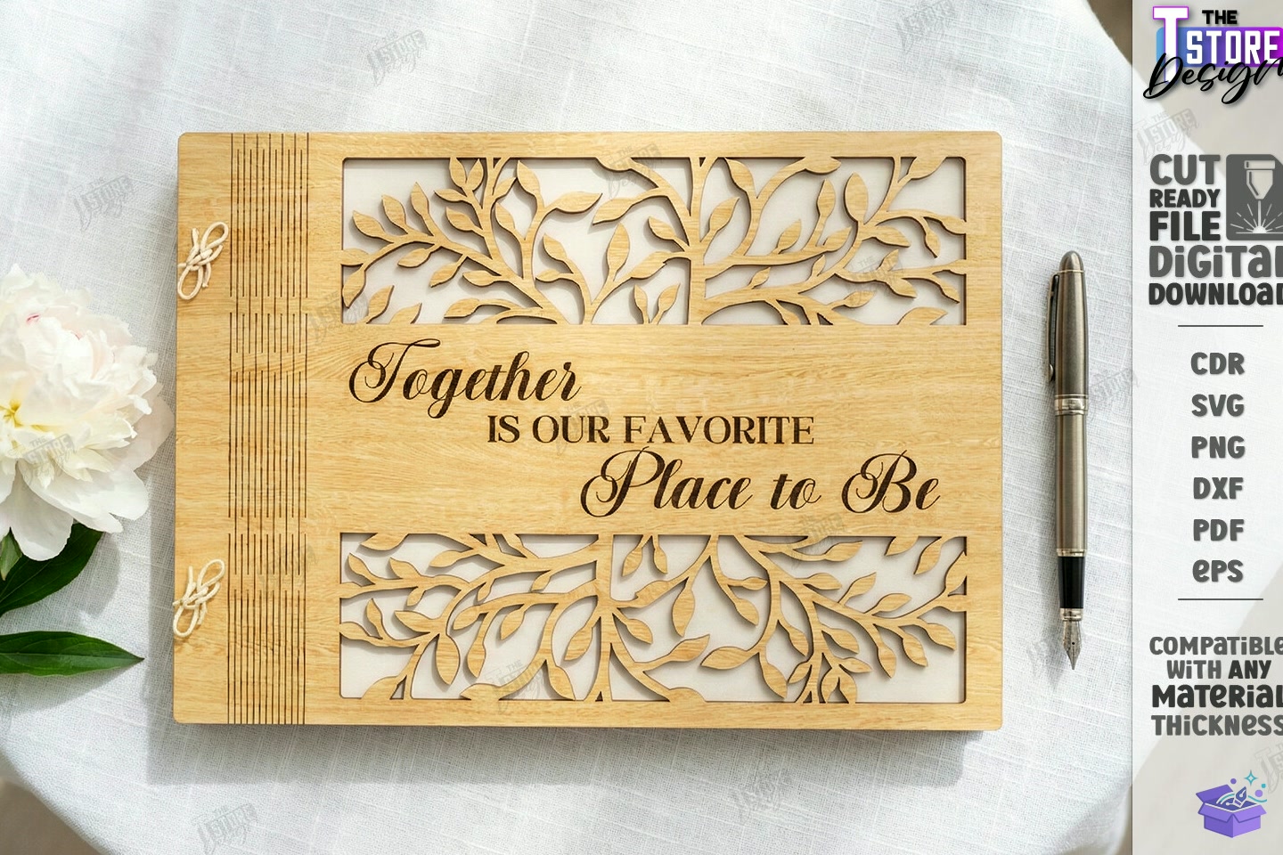 Elegant Düğün Nişan Guest Book Lazer Kesim - El İşi ve Kesim Dosyası (SVG, DXF, EPS, PNG) - detaylı önizleme 4