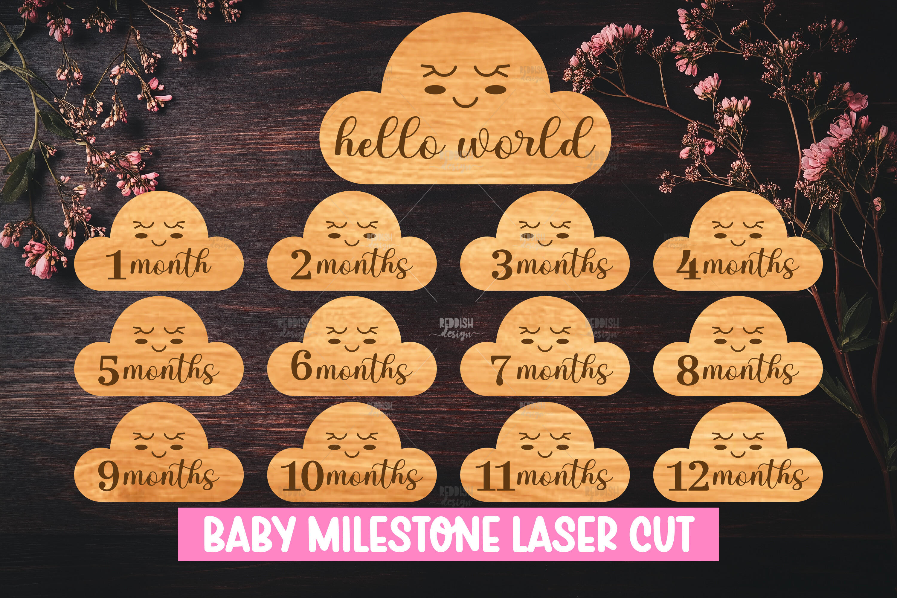 20 Baby Milestone Discs Lazer Kesim SVG - Lazer Kesim ve Çizim Dosyası (SVG, DXF, EPS, PNG) - detaylı önizleme 4