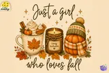 "Just a Girl Who Loves Fall" Sonbahar Tasarımı - DTF & Süblimasyon Baskı Tasarımı (PNG) - detaylı önizleme 1