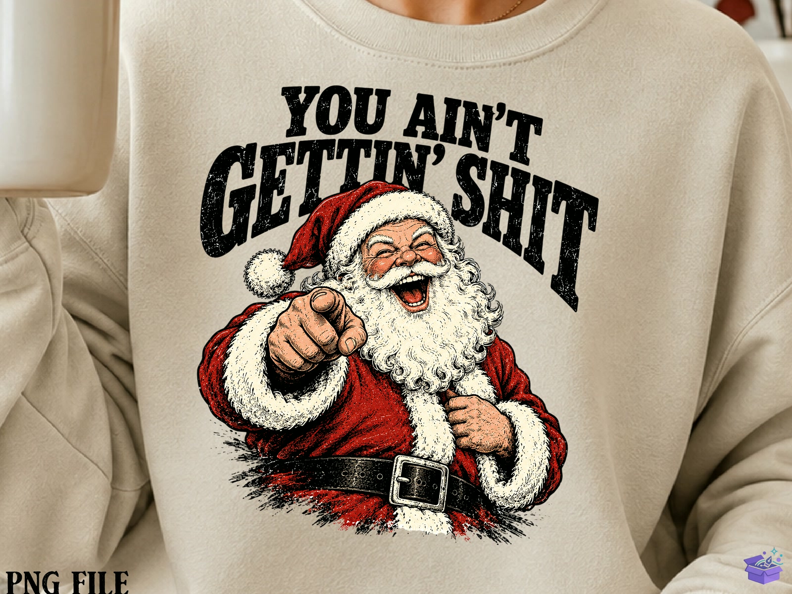 Retro Funny Yılbaşı Santa Claus PNG - DTF & Süblimasyon Baskı Tasarımı (SVG, DXF, EPS, PNG) - detaylı önizleme 2