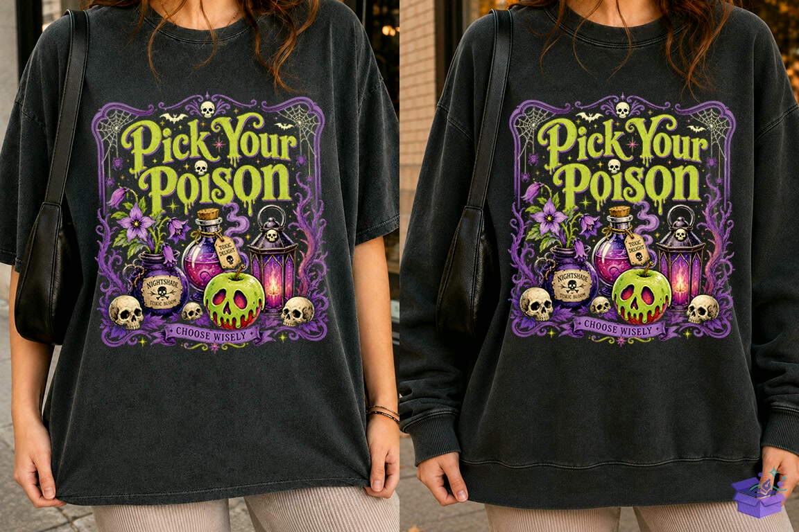 Pick Your Poison Cadılar Bayramı Süblimasyon Baskı - DTF & Süblimasyon Baskı Tasarımı (SVG, DXF, EPS, PNG) - detaylı önizleme 5