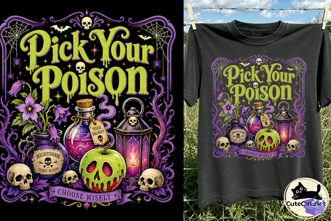 Pick Your Poison Cadılar Bayramı Süblimasyon Baskı - DTF & Süblimasyon Baskı Tasarımı (SVG, DXF, EPS, PNG) - detaylı önizleme 6