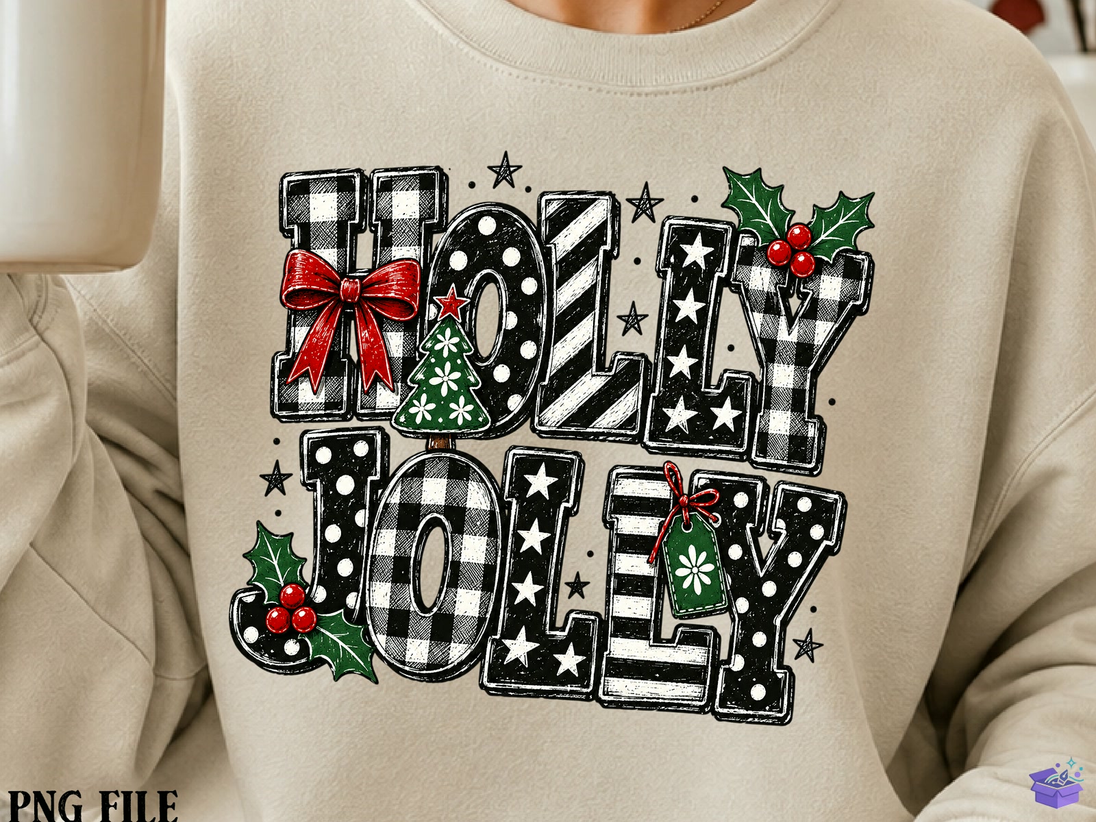Holy Jolly Plaid Yılbaşı PNG - DTF & Süblimasyon Baskı Tasarımı (SVG, DXF, EPS, PNG) - detaylı önizleme 2