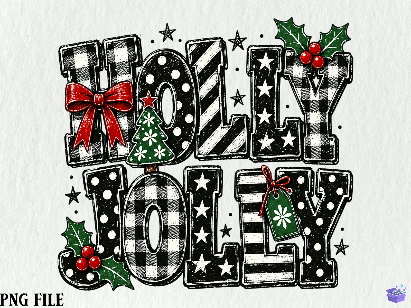 Holy Jolly Plaid Yılbaşı PNG - DTF & Süblimasyon Baskı Tasarımı (SVG, DXF, EPS, PNG) - detaylı önizleme 4