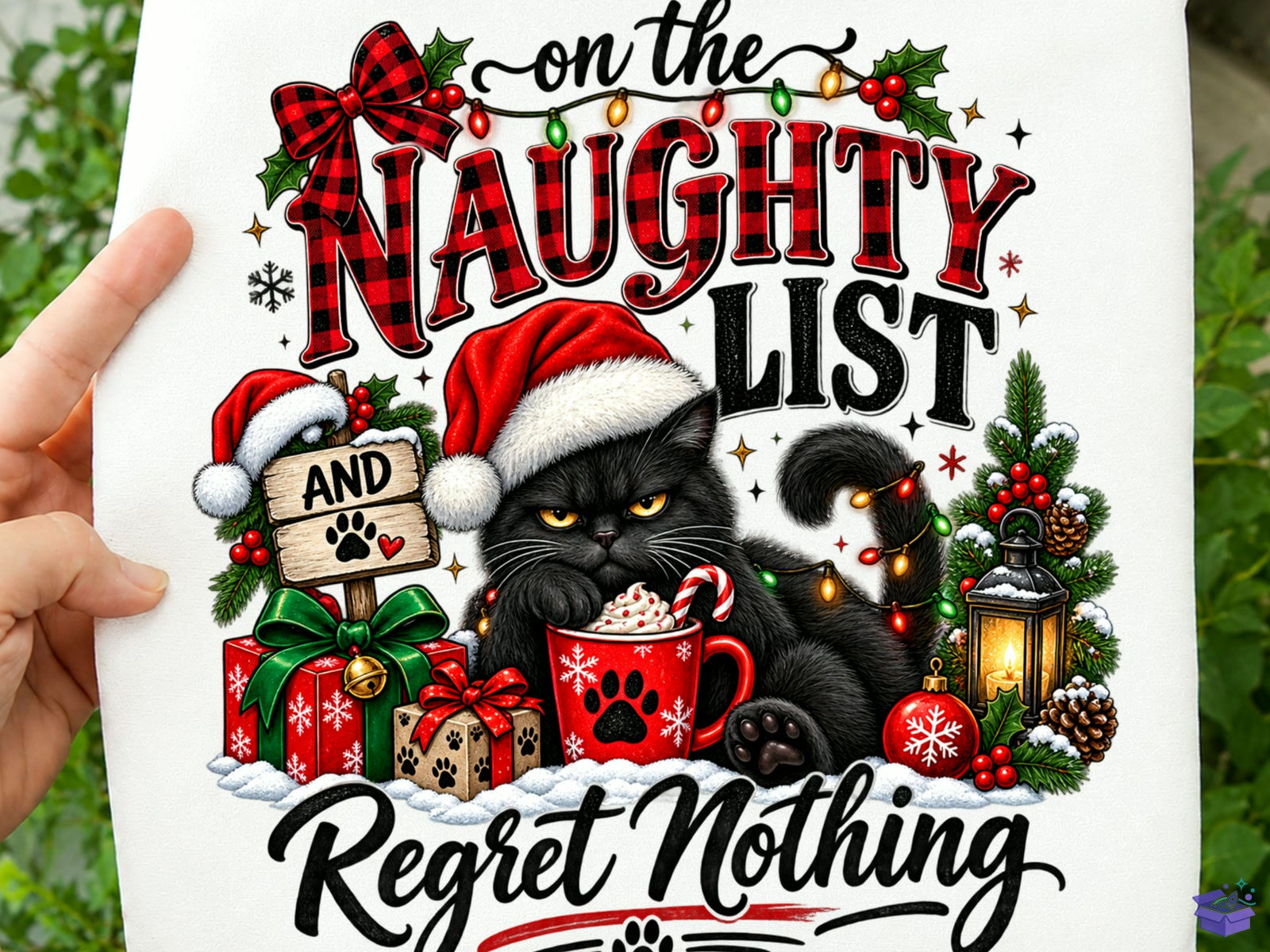 Naughty List Yılbaşı Kedi PNG Design - DTF & Süblimasyon Baskı Tasarımı (SVG, DXF, EPS, PNG) - detaylı önizleme 3
