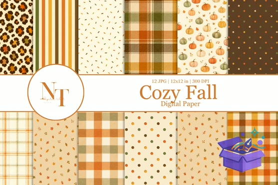 Cozy Fall Digital Paper - Lazer Kesim ve Çizim Dosyası (SVG, DXF, EPS, PNG) - detaylı önizleme 6