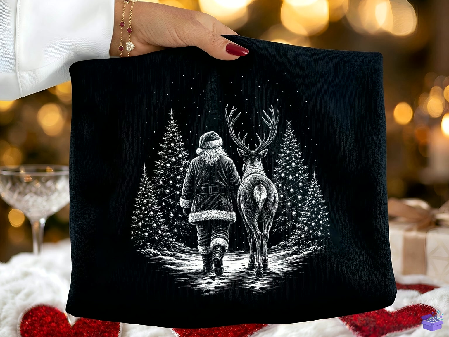 Retro Yılbaşı Santa Ren Geyiği PNG - DTF & Süblimasyon Baskı Tasarımı (SVG, DXF, EPS, PNG) - detaylı önizleme 2