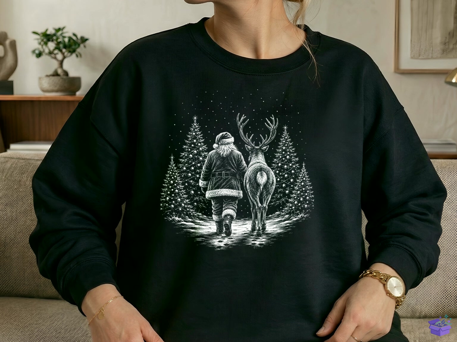 Retro Yılbaşı Santa Ren Geyiği PNG - DTF & Süblimasyon Baskı Tasarımı (SVG, DXF, EPS, PNG) - detaylı önizleme 3