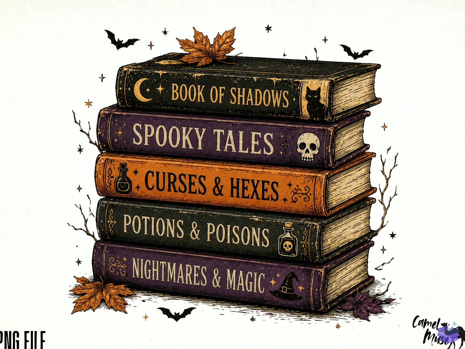 Spooky Book Stack PNG Cadılar Bayramı Books P - DTF & Süblimasyon Baskı Tasarımı (SVG, DXF, EPS, PNG) - Süblimasyon İndir (DXF, SVG, EPS)