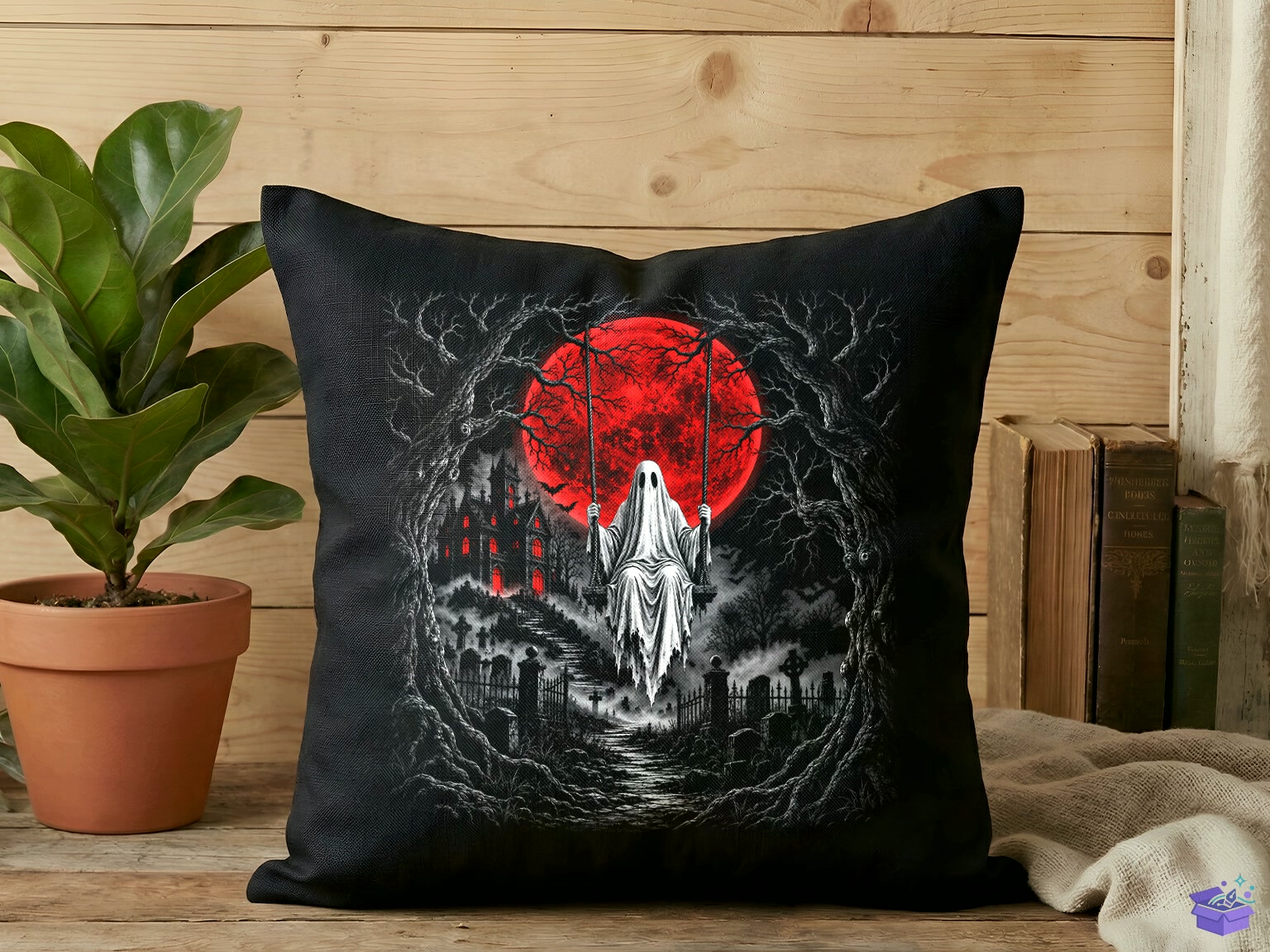 Retro Cadılar Bayramı Ghost Red Moon PNG - DTF & Süblimasyon Baskı Tasarımı (SVG, DXF, EPS, PNG) - detaylı önizleme 4