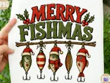 "Merry Fishmas" Komik Yılbaşı Balıkçılık Tasarımı - DTF & Süblimasyon Baskı Tasarımı (PNG) - detaylı önizleme 3