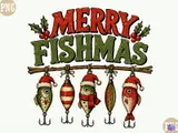 "Merry Fishmas" Komik Yılbaşı Balıkçılık Tasarımı - DTF & Süblimasyon Baskı Tasarımı (PNG) - detaylı önizleme 5