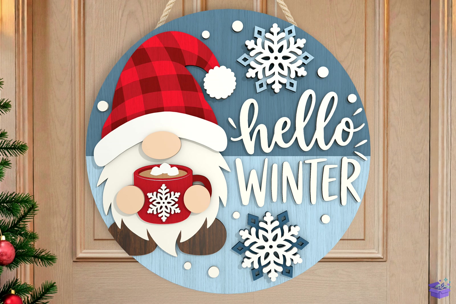Hello Winter Gnome Kapı Süsü SVG - 3D Baskı ve Model Dosyası (STL, OBJ, 3MF) - detaylı önizleme 2