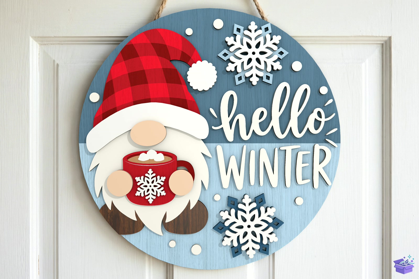 Hello Winter Gnome Kapı Süsü SVG - 3D Baskı ve Model Dosyası (STL, OBJ, 3MF) - detaylı önizleme 3