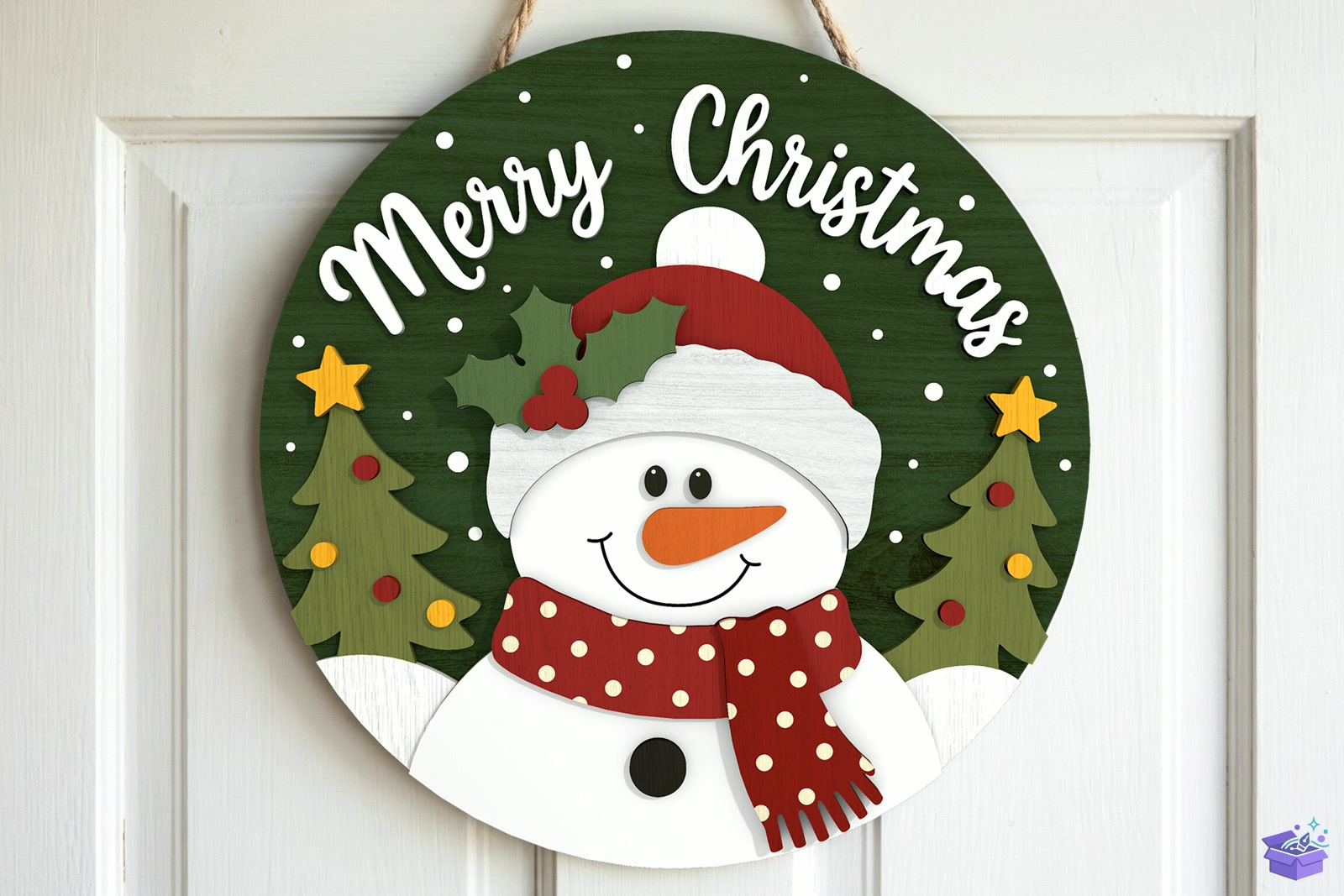 Merry Yılbaşı Snowman Kapı Süsü SVG - 3D Baskı ve Model Dosyası (STL, OBJ, 3MF) - detaylı önizleme 2