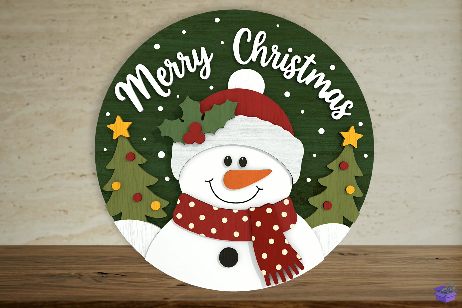 Merry Yılbaşı Snowman Kapı Süsü SVG - 3D Baskı ve Model Dosyası (STL, OBJ, 3MF) - detaylı önizleme 3