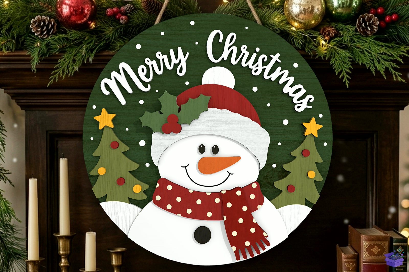 Merry Yılbaşı Snowman Kapı Süsü SVG - 3D Baskı ve Model Dosyası (STL, OBJ, 3MF) - detaylı önizleme 4