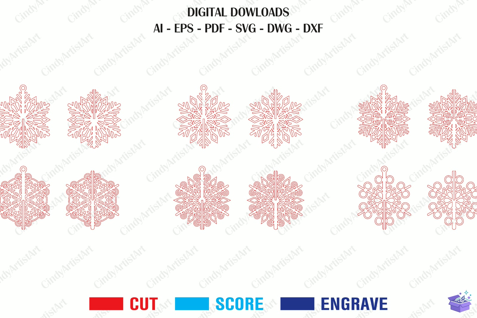 3D Snowflake Süs Lazer Kesim - 3D Baskı ve Model Dosyası (STL, OBJ, 3MF) - detaylı önizleme 5