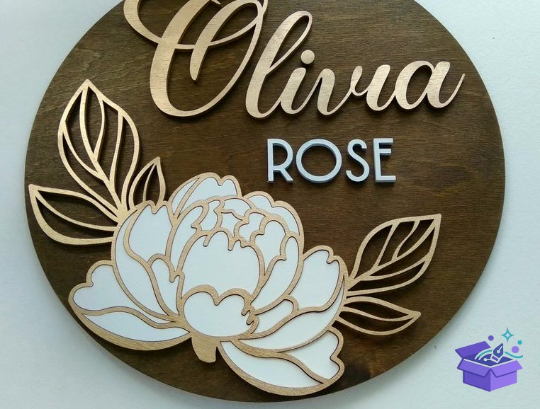 Peony Çiçek Nursery Name Tabela Levha SVG File - Lazer Kesim ve Çizim Dosyası (SVG, DXF, EPS, PNG) - detaylı önizleme 2
