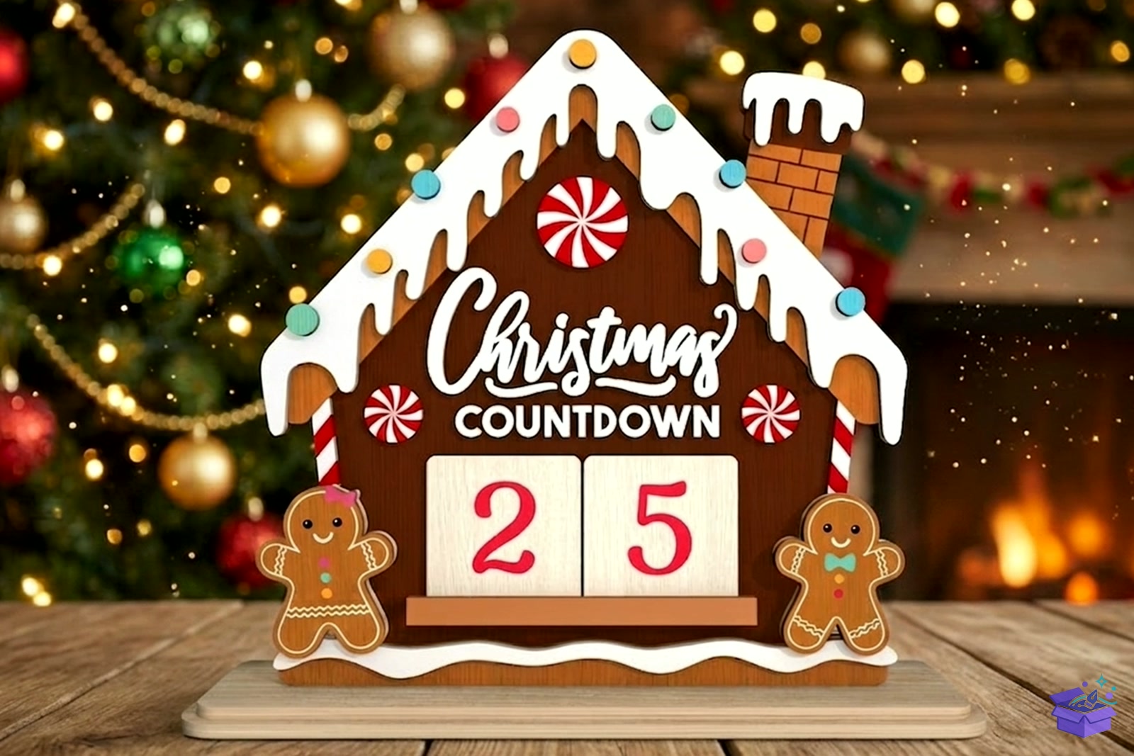 Gingerbread House Yılbaşı Countdown La - Lazer Kesim ve Çizim Dosyası (SVG, DXF, EPS, PNG) - Lazer Kesim Dosyaları İndir (DXF, SVG, EPS)