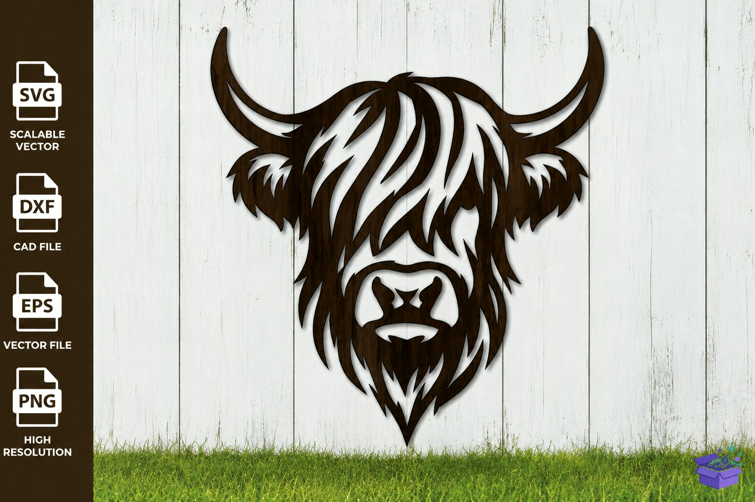 Highland Cow Laser Metal Tabela Levha - Lazer Kesim ve Çizim Dosyası (SVG, DXF, EPS, PNG) - detaylı önizleme 2