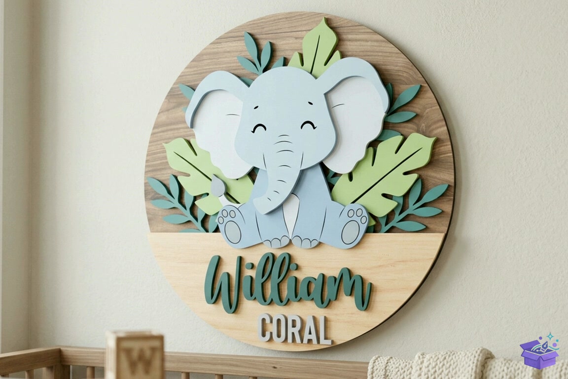 Safari Animal Baby Name Tabela Levha Lazer Kesim - 3D Baskı ve Model Dosyası (STL, OBJ, 3MF) - detaylı önizleme 3