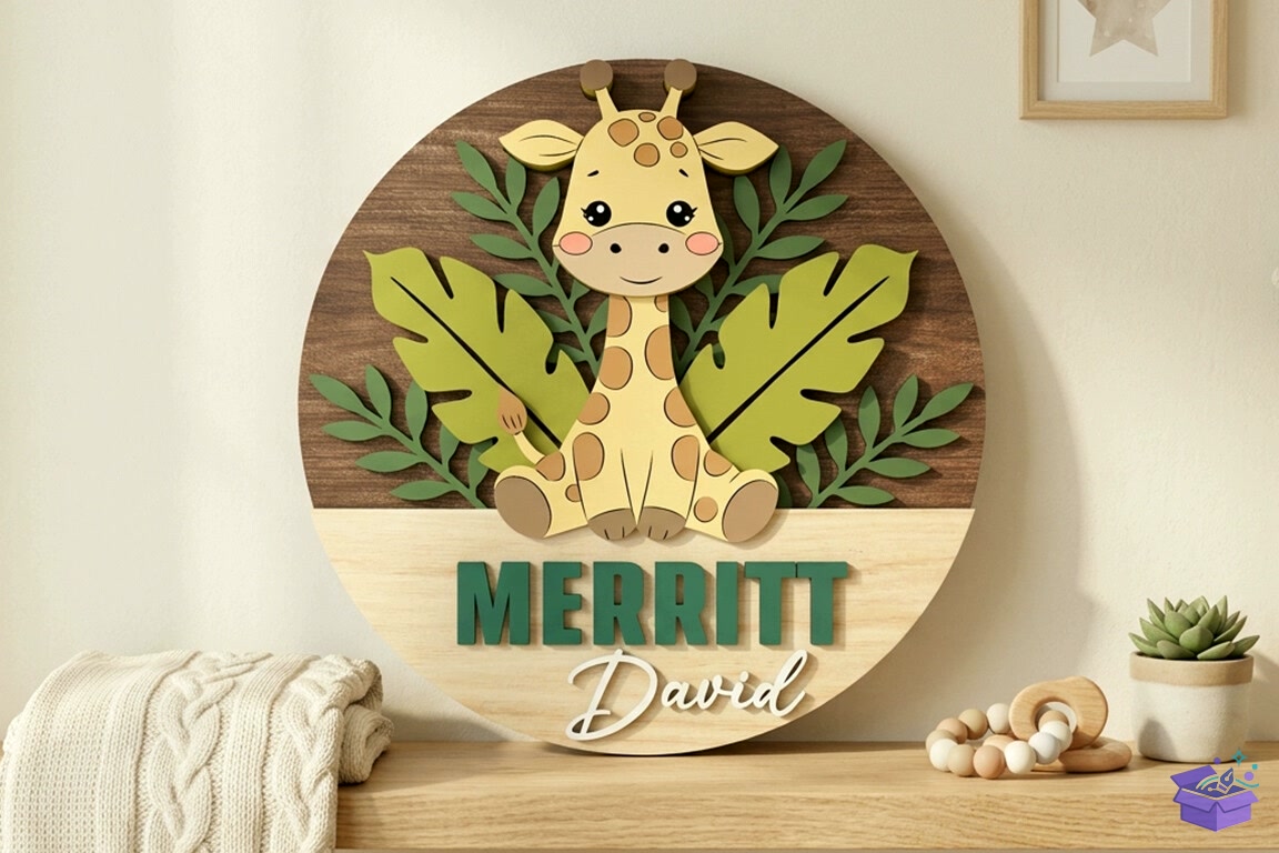 Safari Animal Baby Name Tabela Levha Lazer Kesim - 3D Baskı ve Model Dosyası (STL, OBJ, 3MF) - detaylı önizleme 4