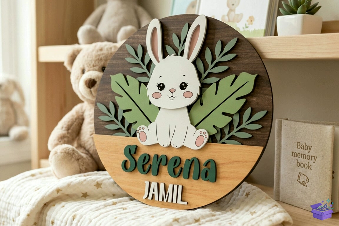 Safari Animal Baby Name Tabela Levha Lazer Kesim - 3D Baskı ve Model Dosyası (STL, OBJ, 3MF) - detaylı önizleme 5