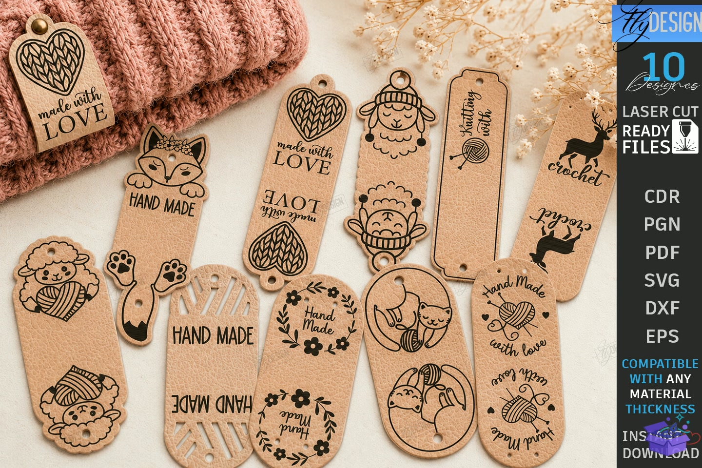 Deri Knit Tags Lazer Kesim CNC - Lazer Kesim ve Çizim Dosyası (SVG, DXF, EPS, PNG) - Lazer Kesim Dosyaları İndir (DXF, SVG, EPS)