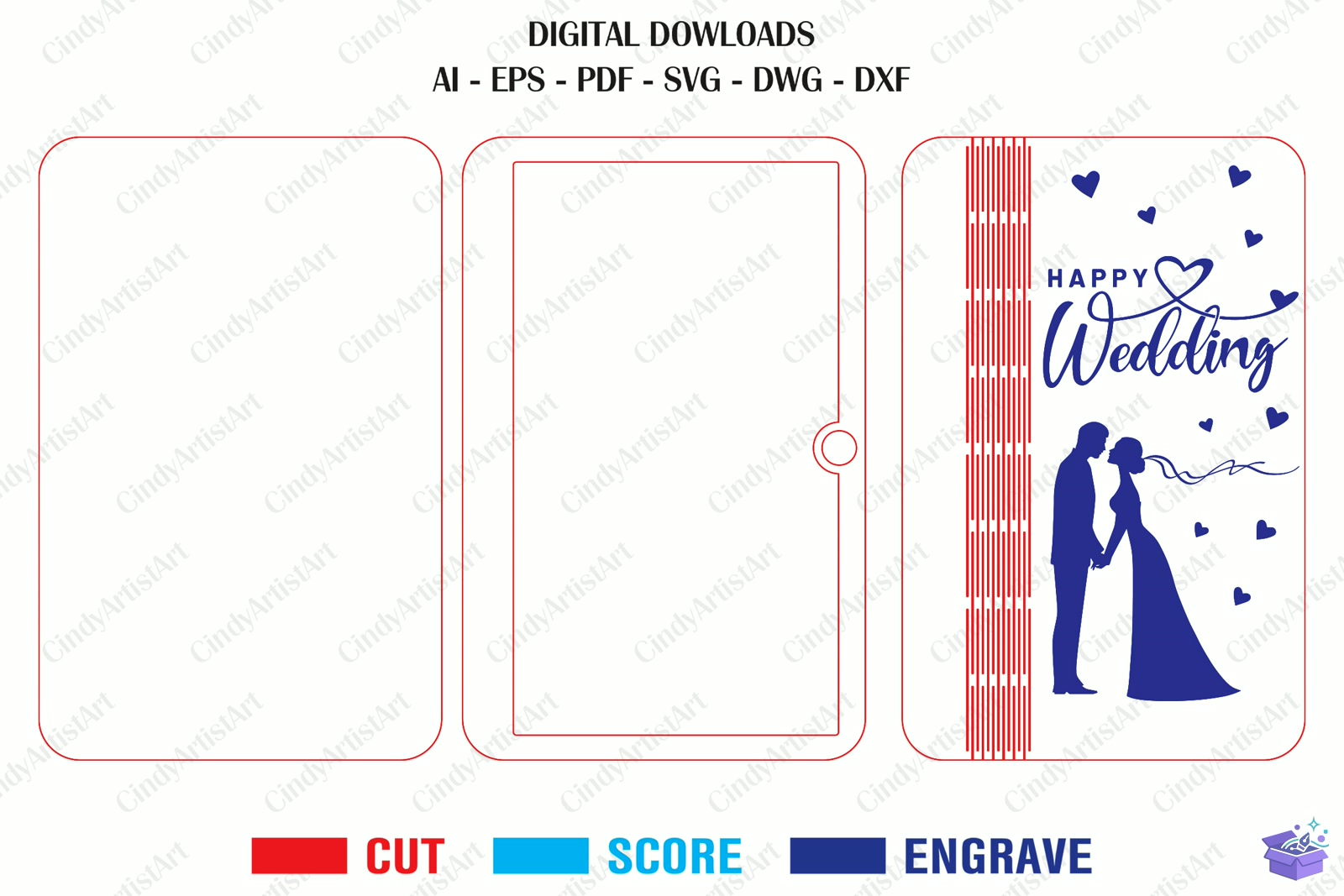 Happy Düğün Nişan Money Tutucu SVG - El İşi ve Kesim Dosyası (SVG, DXF, EPS, PNG) - detaylı önizleme 3
