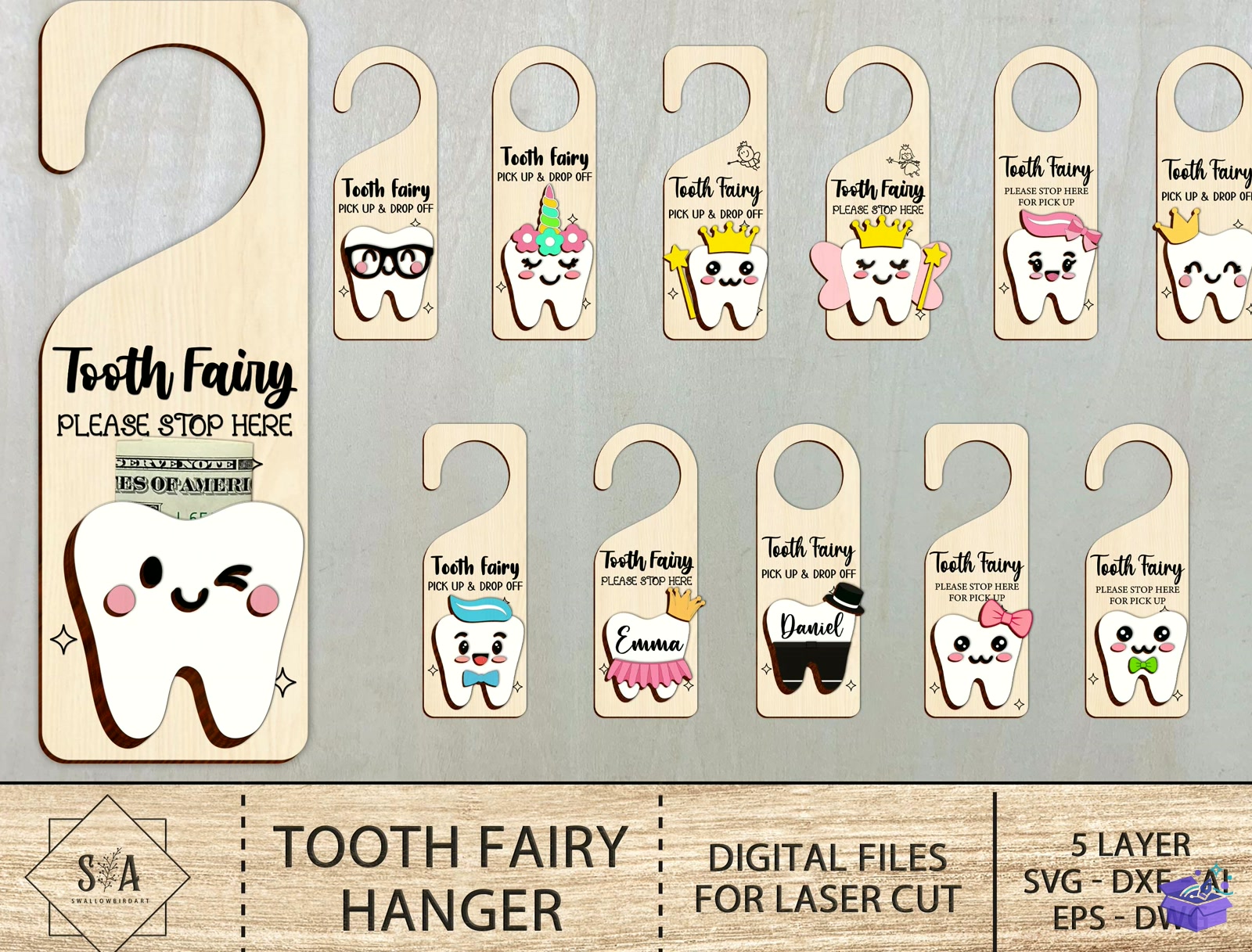 Tooth Fairy Hanger Laser File - Lazer Kesim ve Çizim Dosyası (SVG, DXF, EPS, PNG) - Lazer Kesim Dosyaları İndir (DXF, SVG, AI)
