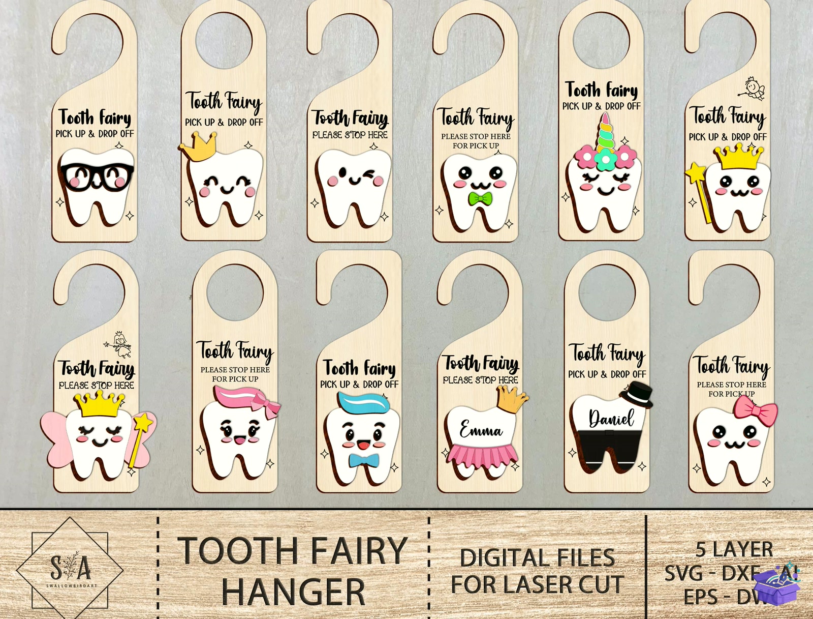 Tooth Fairy Hanger Laser File - Lazer Kesim ve Çizim Dosyası (SVG, DXF, EPS, PNG) - detaylı önizleme 2