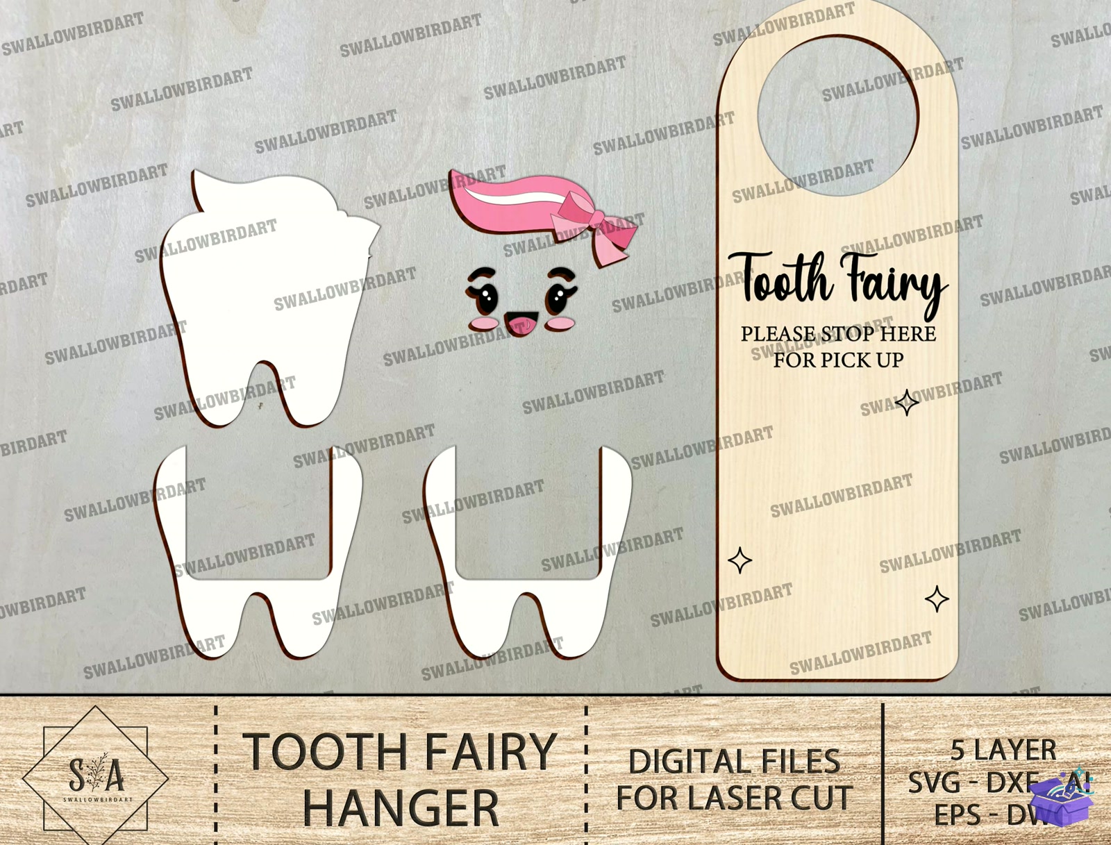 Tooth Fairy Hanger Laser File - Lazer Kesim ve Çizim Dosyası (SVG, DXF, EPS, PNG) - detaylı önizleme 3