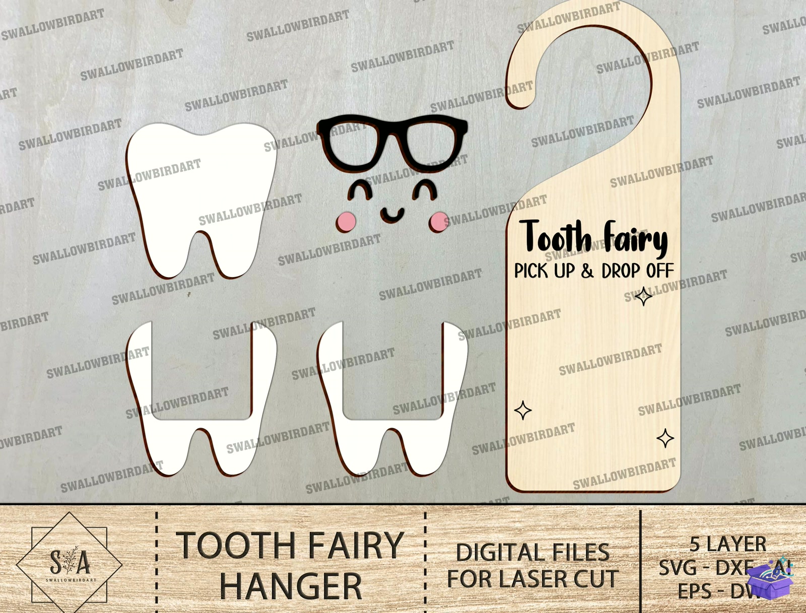 Tooth Fairy Hanger Laser File - Lazer Kesim ve Çizim Dosyası (SVG, DXF, EPS, PNG) - detaylı önizleme 4